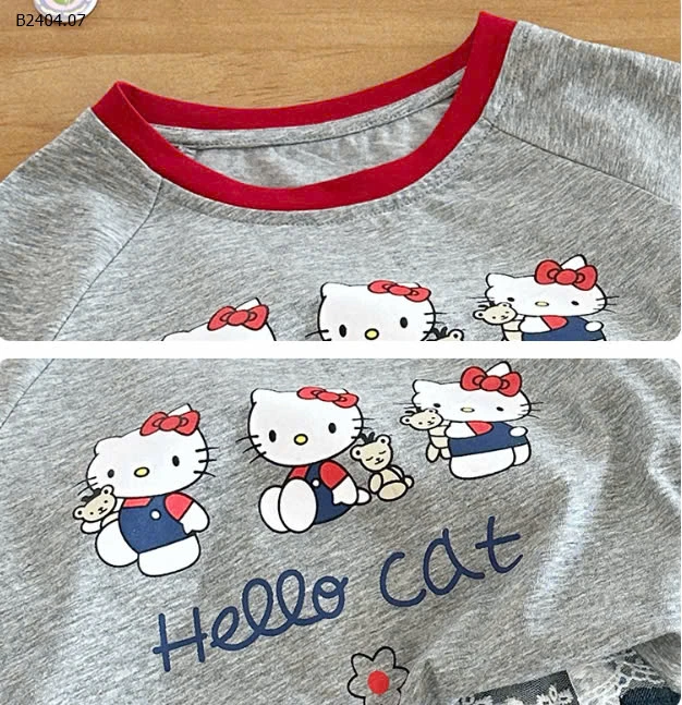 SET ÁO HELLO KITTY + SHORT JEAN PHỐI REN NINGLI-sỉ Áo : 93k           Quần : 145k 