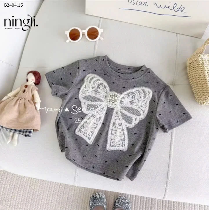 SET ÁO HOẠ TIẾT NƠ MIX CHÂN VÁY REN CHO BÊ GÁI5-sỉ 211k