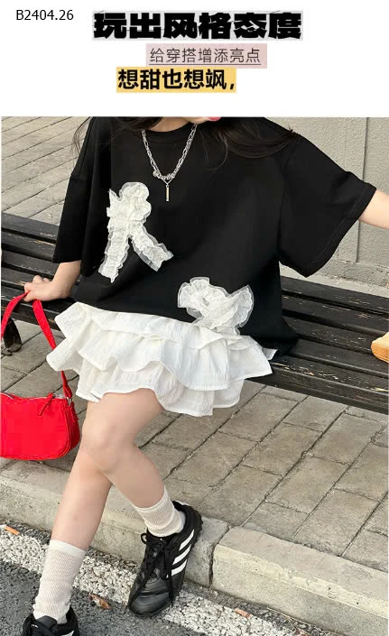 SET ÁO NƠ MIX CHÂN VÁY CHO BÉ GÁI-sỉ Áo : 135k            Chân váy : 145k 