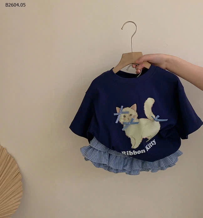 SET ÁO THUN ĐÍNH NƠ + CHÂN VÁY CARO TẦNG XÒE BÉ GÁI-sỉ Áo : 118k            Váy : 164k 