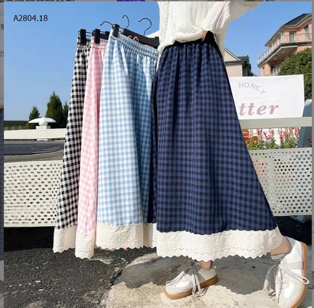 CHÂN VÁY CARO DÁNG RỘNG PHỐI REN -sỉ 131k