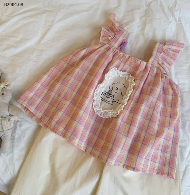 SÉT ÁO CARO HỒNG QUẦN SUÔNG-sỉ 210k