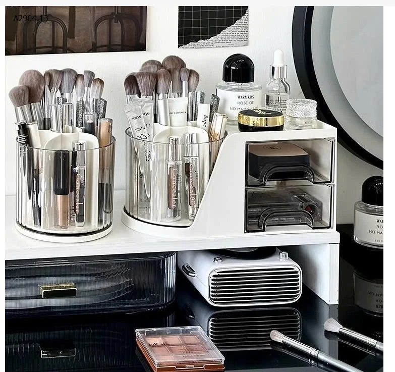 Hộp Bút Để Bàn Xoay 360 Độ, Hộp Đựng Bút Để Bàn Học Kèm Ngăn Kéo -sỉ 70k