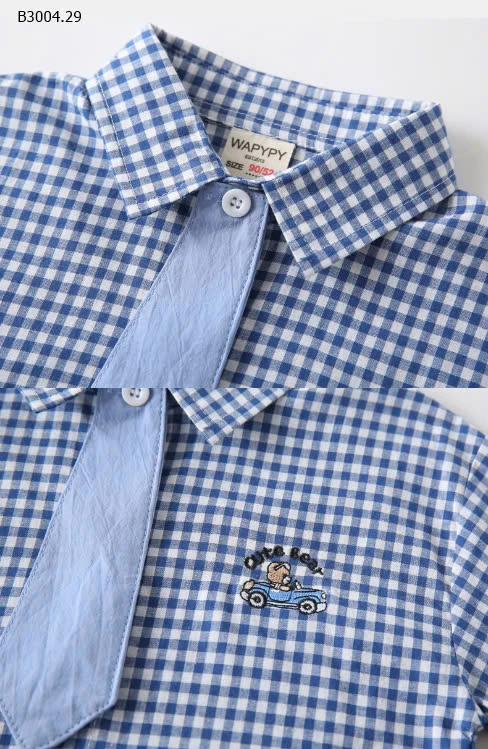 ÁO SƠ MI CỘC TAY BÉ TRAI KÈM CÀ VẠT-sỉ 100k