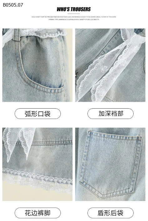 QUẦN SHORT DENIM PHỐI REN JUZITIGE -sỉ 146k