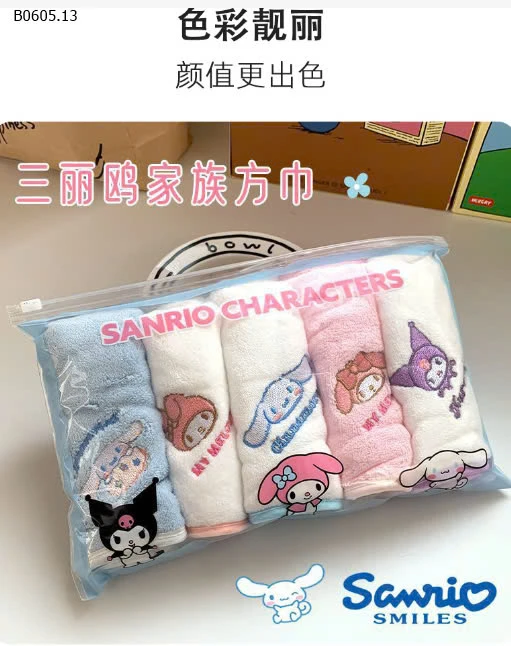 Set 5 khăn mặt #Kuromi cho bé hãng Sanrio-sỉ 56k/set 5c 