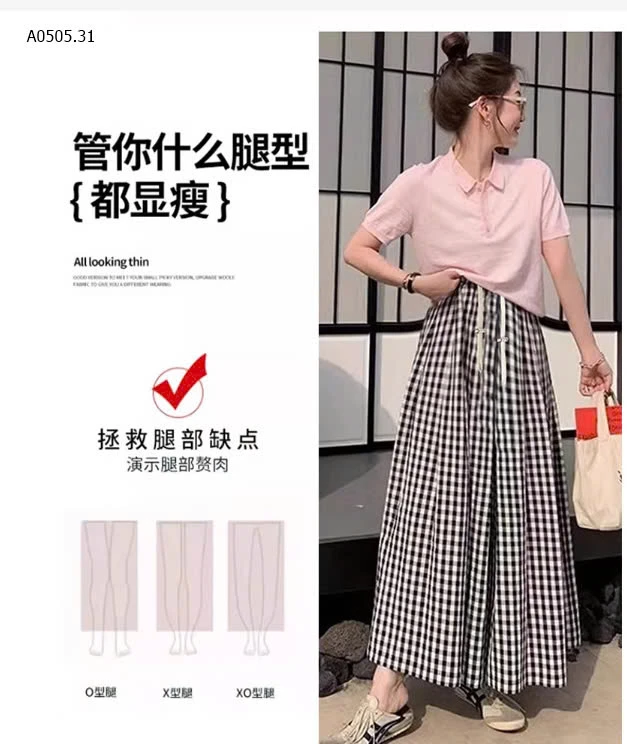 QUẦN XUÔNG CARO ỐNG RỘNG-sỉ 130k