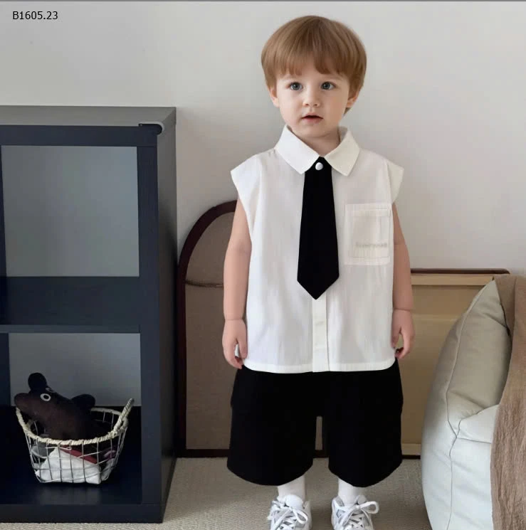 SET ÁO SƠ MI KÈM CÀ VẠT MIX SHORT CẠP CHUN-sỉ 120k