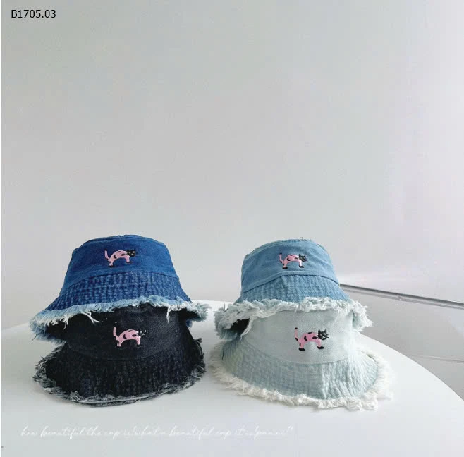 MŨ DENIM MÈO VIỀN RÁCH CHO BÉ GÁI -sỉ 93k