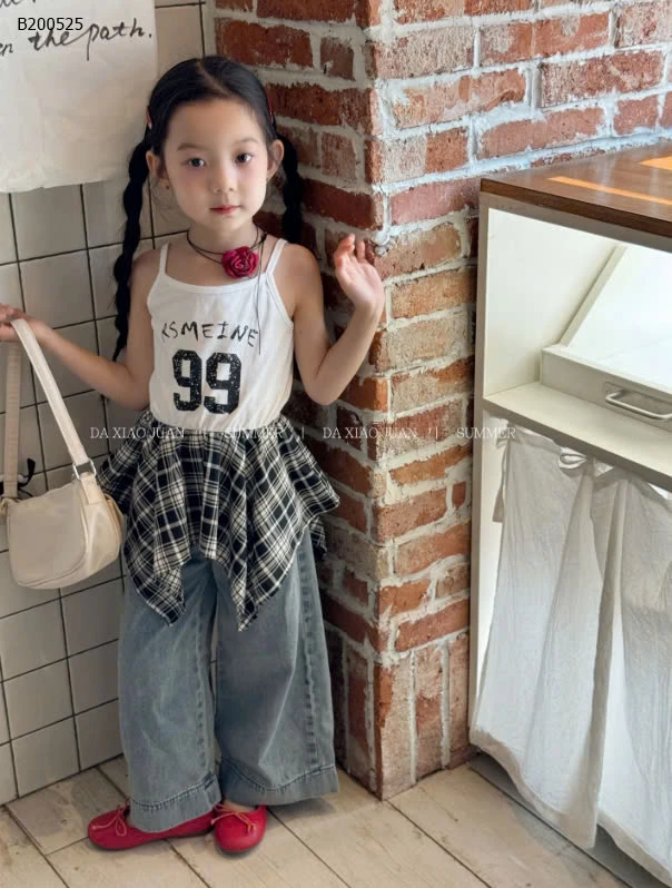 SET ÁO HAI DÂY CARO MIX QUẦN JEAN ỐNG RỘNG BG- Sỉ Áo: 126k Quần: 205k