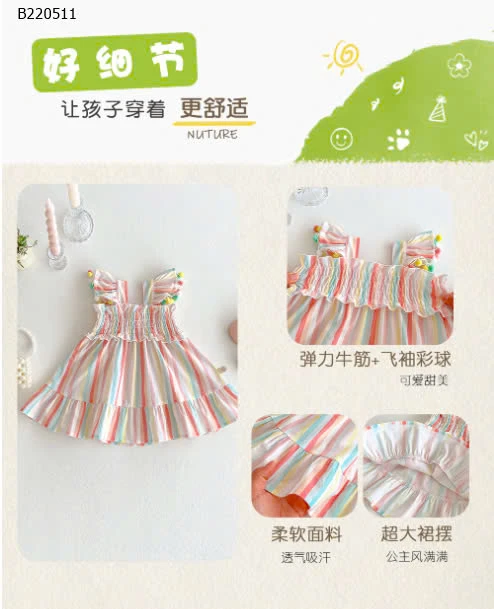 VÁY 2 dây phối màu bé gái-Sỉ 135k