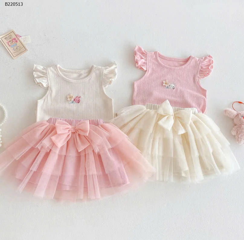 SET ÁO SÁT NÁCH MIX CHÂN VÁY VOAN NƠ-Sỉ giá áo: 97k cv: 120k