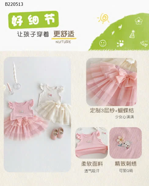 SET ÁO SÁT NÁCH MIX CHÂN VÁY VOAN NƠ-Sỉ giá áo: 97k cv: 120k