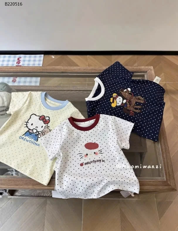 ÁO THUN HELLO KITTY CHẤM BI CHO BÉ GÁI  - sỉ 51k