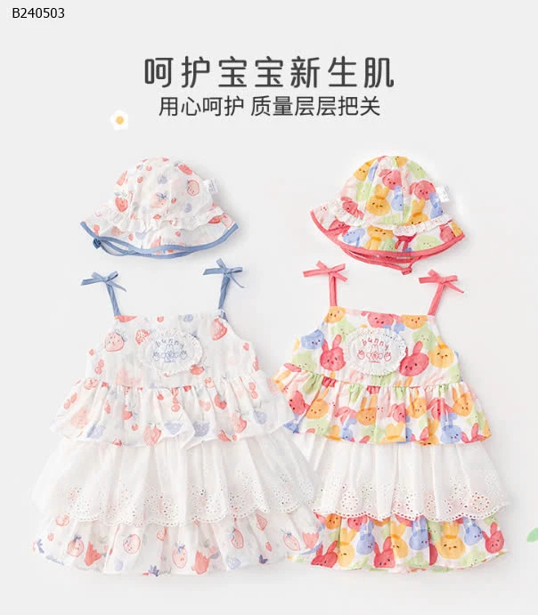 VÁY 2 DÂY CHO BÉ GÁI3 - Sỉ giá  mẫu 1, 2 ( váy ): 192k  mẫu 3, 4 ( kèm mũ ): 272k 