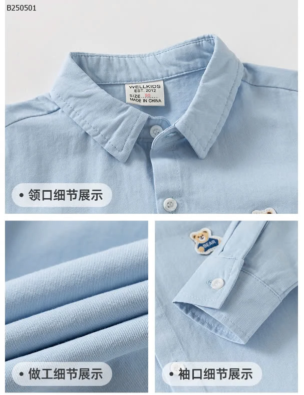 ÁO SƠ MI DÀI TAY WELLKIDS BÉ TRAI-Sỉ 115k