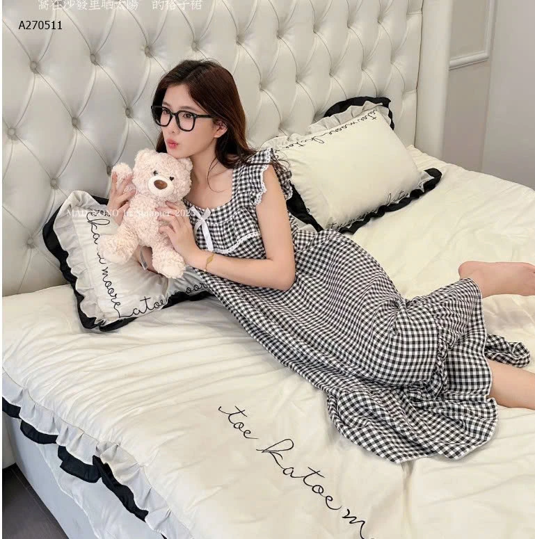 VÁY NGỦ KẺ KÈM ĐỆM NGỰC MAD NONO   - sỉ 185k