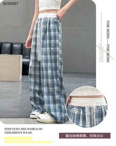 QUẦN SUÔNG KẺ ỐNG RỘNG CẠP CHUN CHO BÉ GÁI-Sỉ 110k