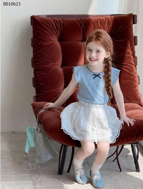 CHÂN VÁY REN TRẮNG GẮN NƠ CHO BÉ GÁI- sỉ 163k