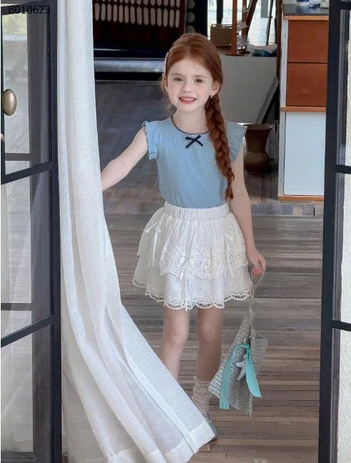 CHÂN VÁY REN TRẮNG GẮN NƠ CHO BÉ GÁI- sỉ 163k