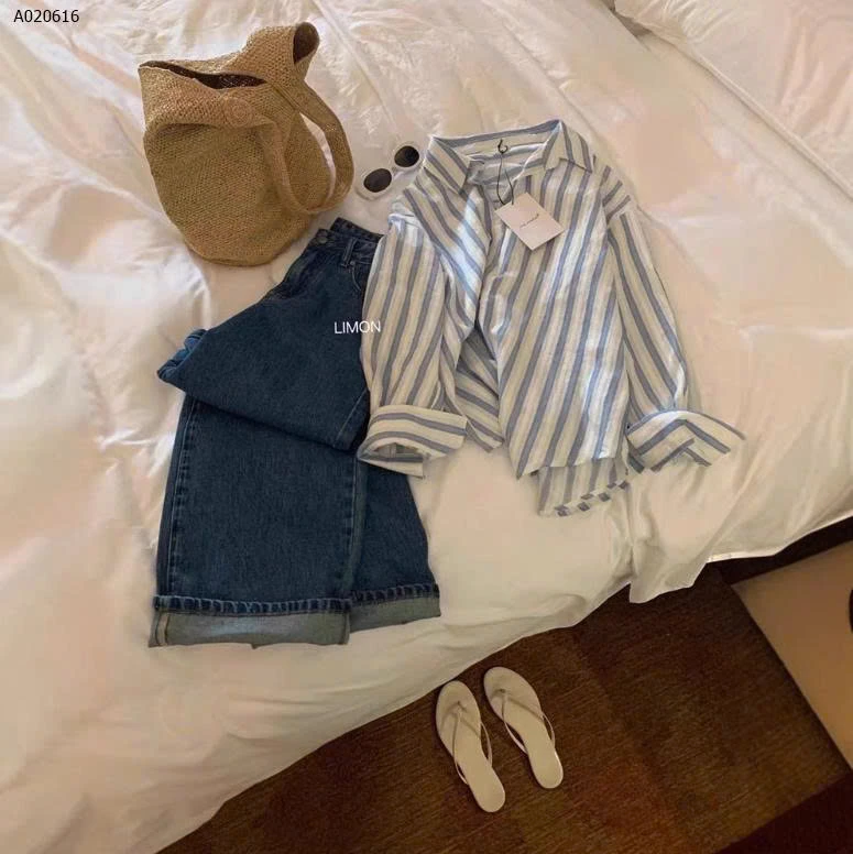 ÁO SƠ MI KẺ XANH BẢN TO CHO NỮ -sỉ 183k