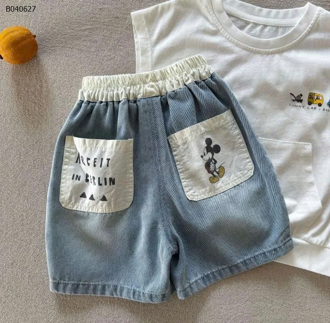 SET ÁO THUN SÁT NÁCH MIX QUẦN SHORT JEAN BÉ TRAI- sỉ áo 104k quần 164k