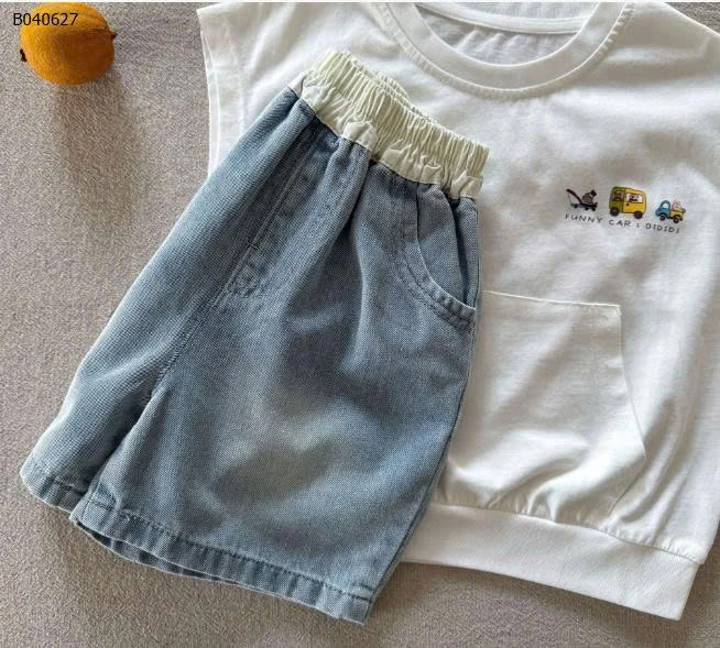 SET ÁO THUN SÁT NÁCH MIX QUẦN SHORT JEAN BÉ TRAI- sỉ áo 104k quần 164k