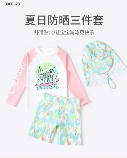 SET BƠI 3 CHI TIẾT KÈM MŨ CHO BÉ HÃNG YLIKE - sỉ 215k