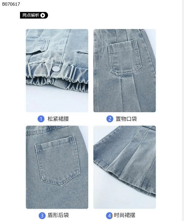 CHÂN VÁY JEAN XẾP LY CHO BÉ GÁI SZ ĐẠI-sỉ 136k