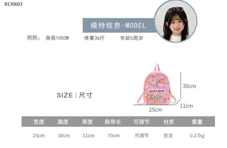 BALO HOẠT HÌNH CAPYBARA CHO BÉ  -Sỉ 86k