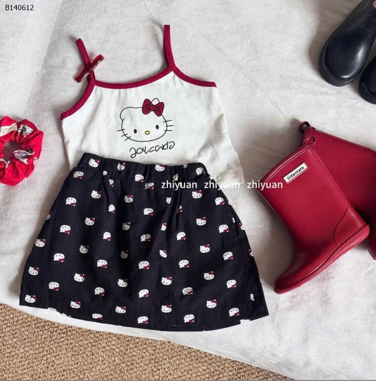 SET ÁO HAI DÂY MIX CHÂN VÁY HELLO KITTY-Sỉ giá  Áo: 85k /Chân váy: 117k