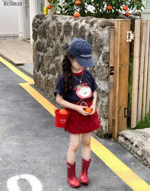 SET ÁO THUN HÌNH CHÚ CHÓ MIX CHÂN VÁY BG- sỉ  giá  áo: 127k  cv: 140k 