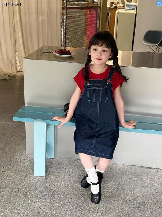  Set yếm jean mix áo thun bé gái xinh xẻo quá luôn các má ơi  - sỉ Yếm: 90-150: 153k / 160: 164k / 170: 175k Áo: 90-150: 91k / 160: 98k / 170: 105k