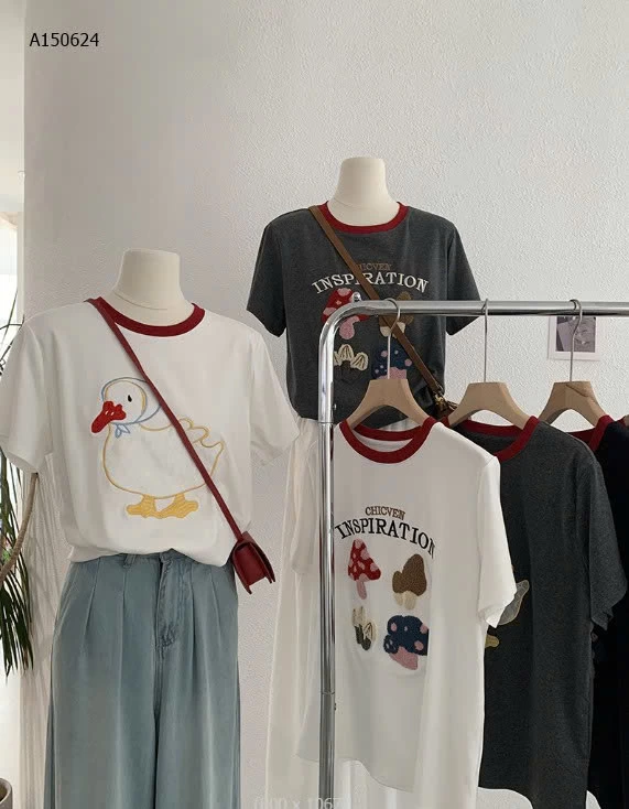 ÁO THÊU HÌNH PHỐI VIỀN CỔ-Sỉ  giá  số 1-3 mẫu vịt : 139k  số 4-6 mẫu nấm  : 149k 