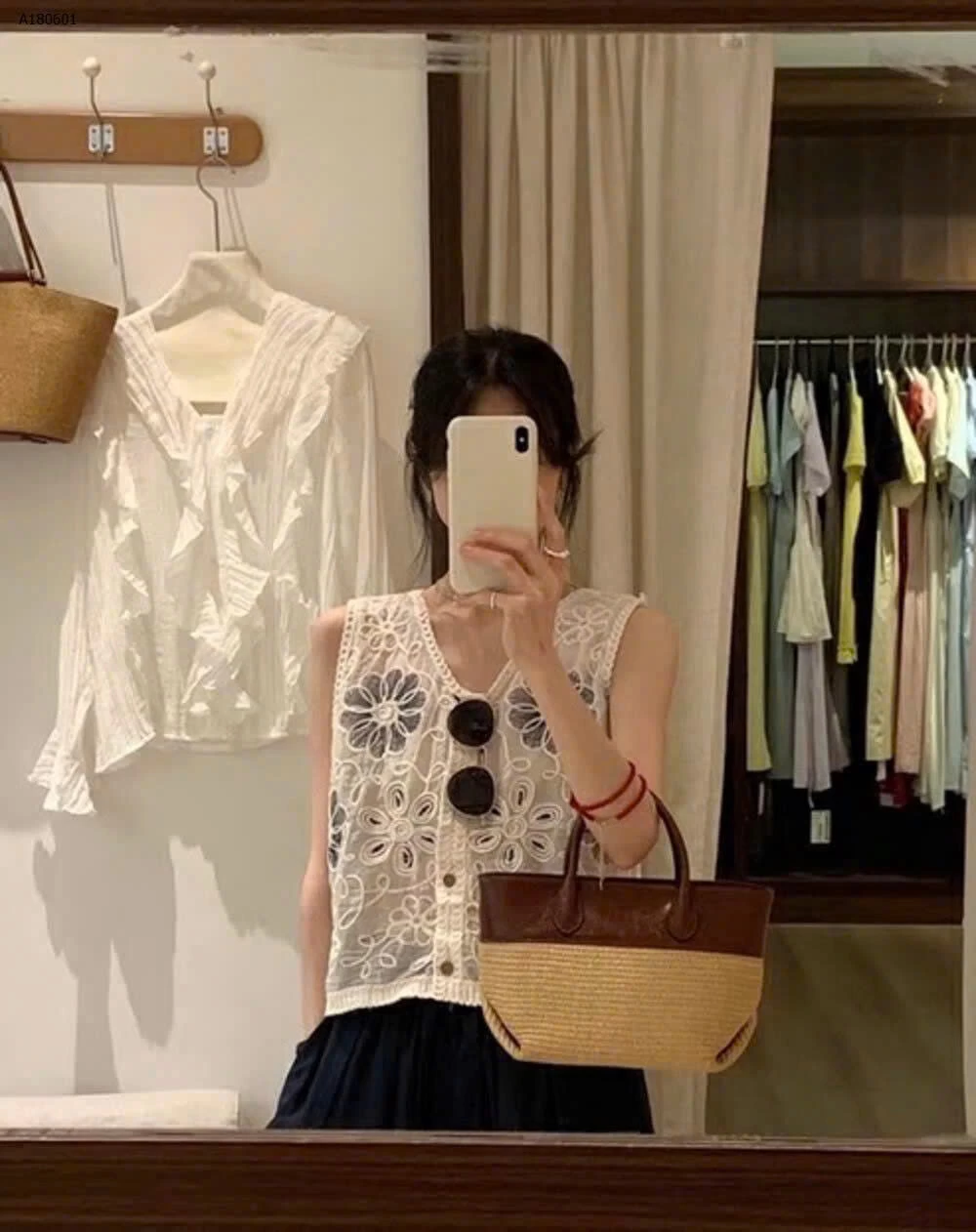 ÁO THÔ XƯỚC PHỐI LƯỚI THÊU HOA NỒI SÁT NÁCH - sỉ 159k