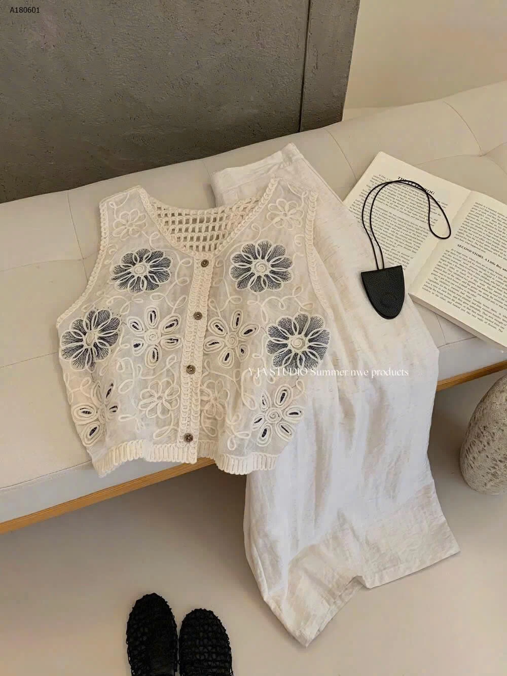 ÁO THÔ XƯỚC PHỐI LƯỚI THÊU HOA NỒI SÁT NÁCH - sỉ 159k