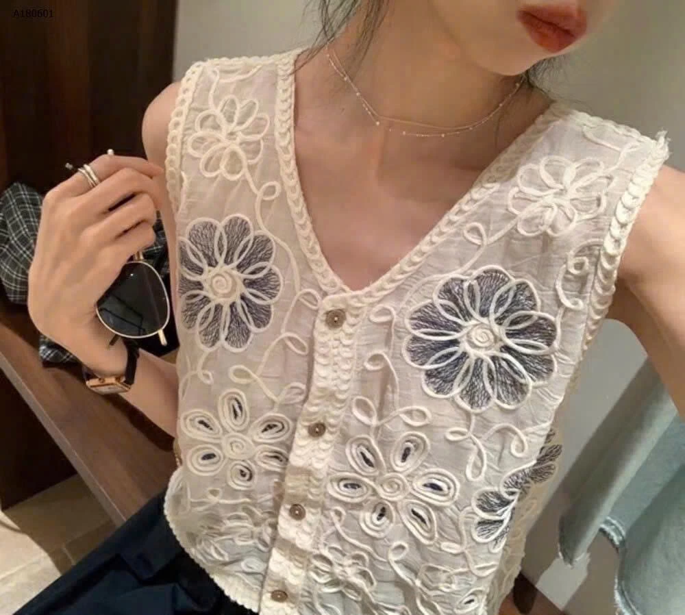 ÁO THÔ XƯỚC PHỐI LƯỚI THÊU HOA NỒI SÁT NÁCH - sỉ 159k