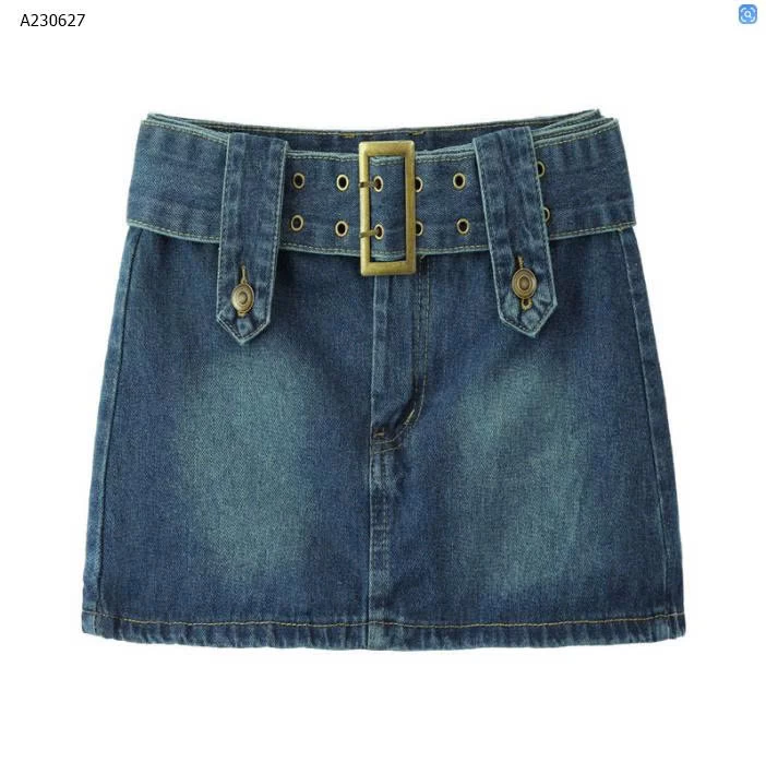 CHÂN VÁY DENIM PHỐI THẮT LƯNG BẢN TO NỮ  - sỉ 142k