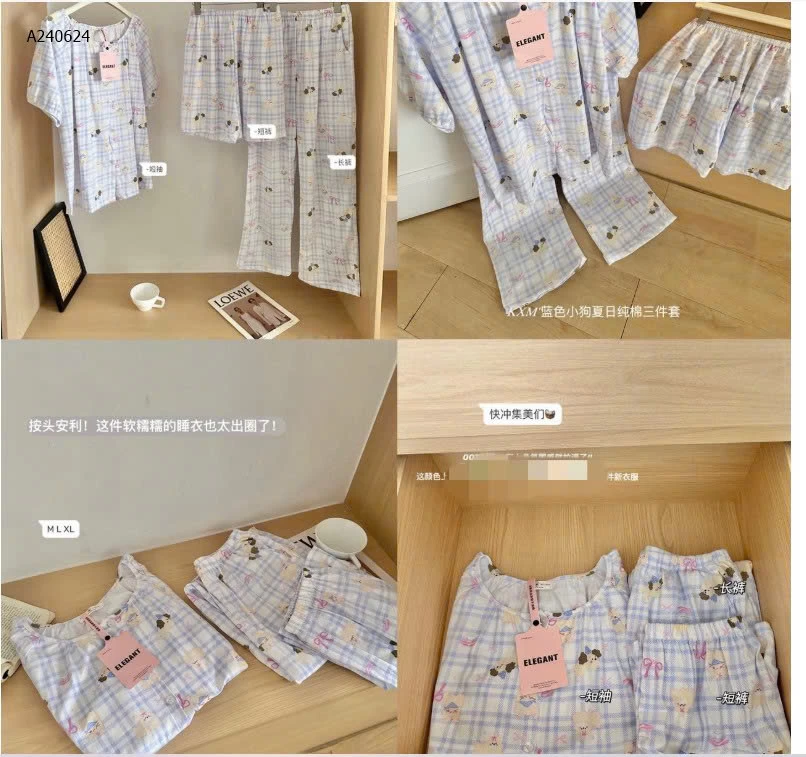 BỘ MẶC NHÀ 3CT HỌA TIẾT CUTE CHO NỮ  - sỉ 176k