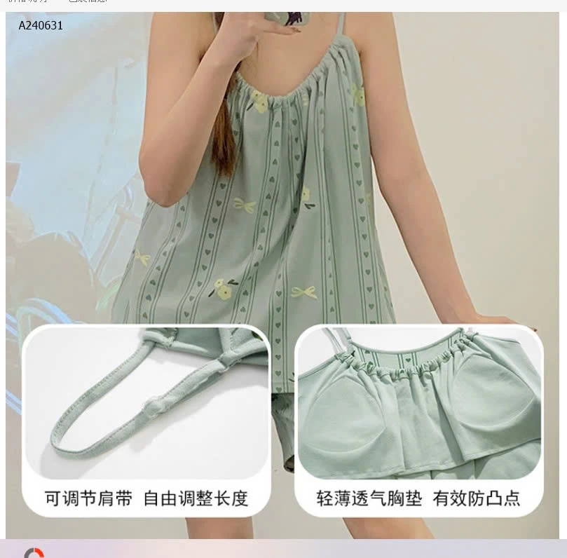 BỘ NGỦ 2 DÂY KÈM ĐỆM NGỰC CHO NỮ- sỉ 146k