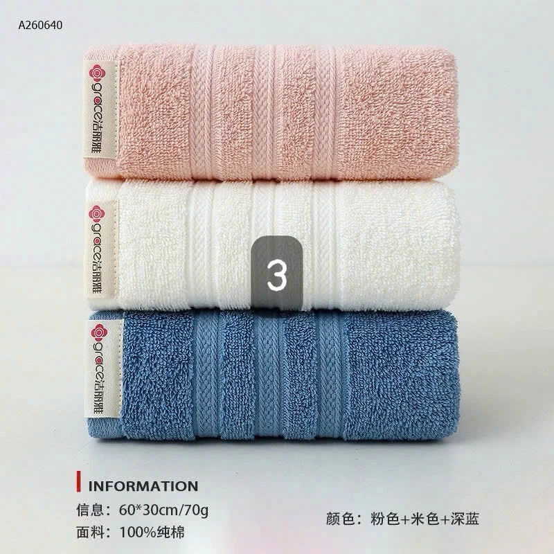 Set 3 khăn cotton kháng khuẩn công nghệ 5A hãng GRACE - sỉ 83k/set 3c
