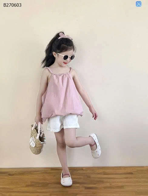 ÁO CỔ YẾM PHỐI QUẦN SHORT CHO BÉ GÁI-Sỉ Áo: 169k  Quần: 136k