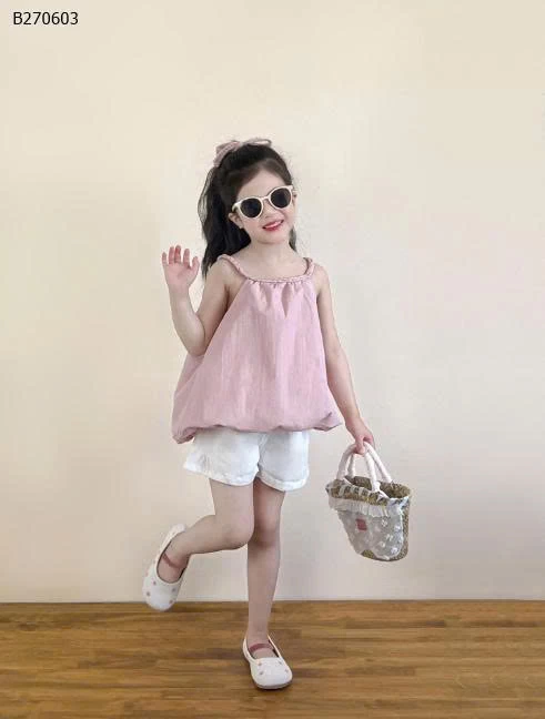 ÁO CỔ YẾM PHỐI QUẦN SHORT CHO BÉ GÁI-Sỉ Áo: 169k  Quần: 136k