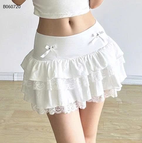 CHÂN VÁY DENIM PHỐI REN ĐÍNH NƠ- Sỉ giá 177K