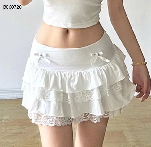 CHÂN VÁY DENIM PHỐI REN ĐÍNH NƠ- Sỉ giá 177K