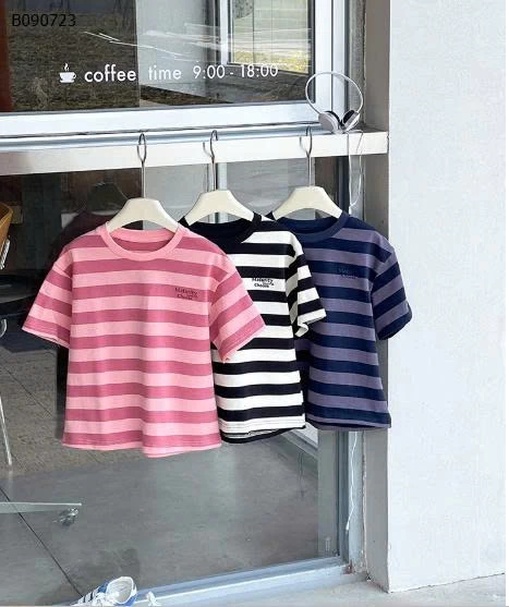 Áo thun tay ngắn kẻ sọc thêu chữ AMBB cho bé iu -Sỉ 125k