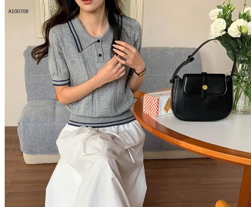 Áo len POLO dệt kim tay ngắn cổ -Sỉ giá 187k
