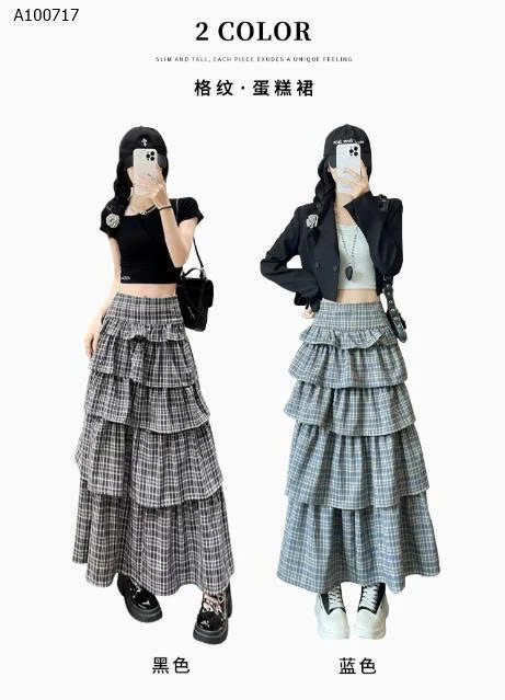 Váy bánh kẻ caro xếp tầng - sỉ 180k