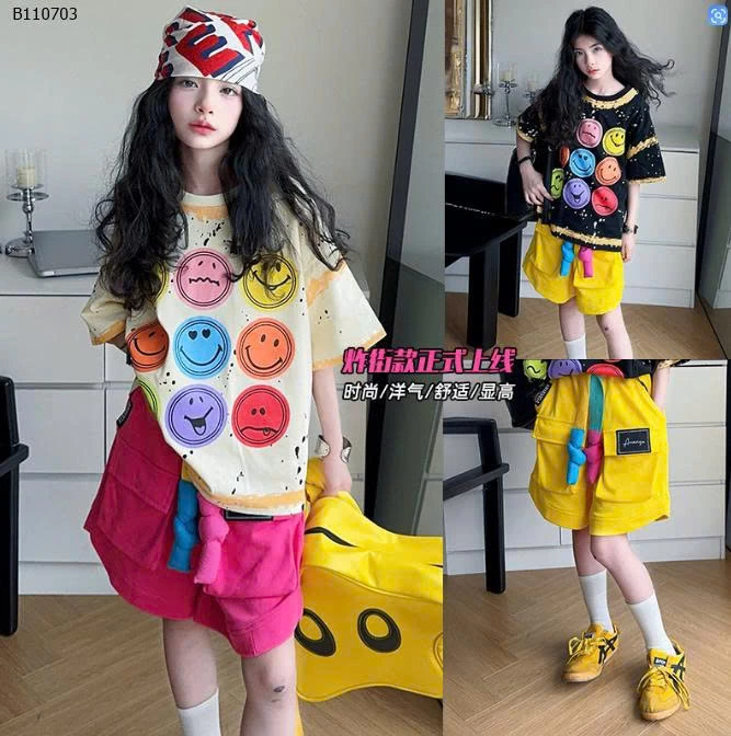 SET ÁO MẶT CƯỜI MIX SHORT TÚI HỘP BG-Sỉ giá áo: 169k  quần: 185k