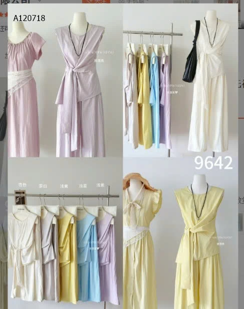 SET ÁO THẮT EO MIX QUẦN ỐNG RỘNG NỮ- sỉ 245k